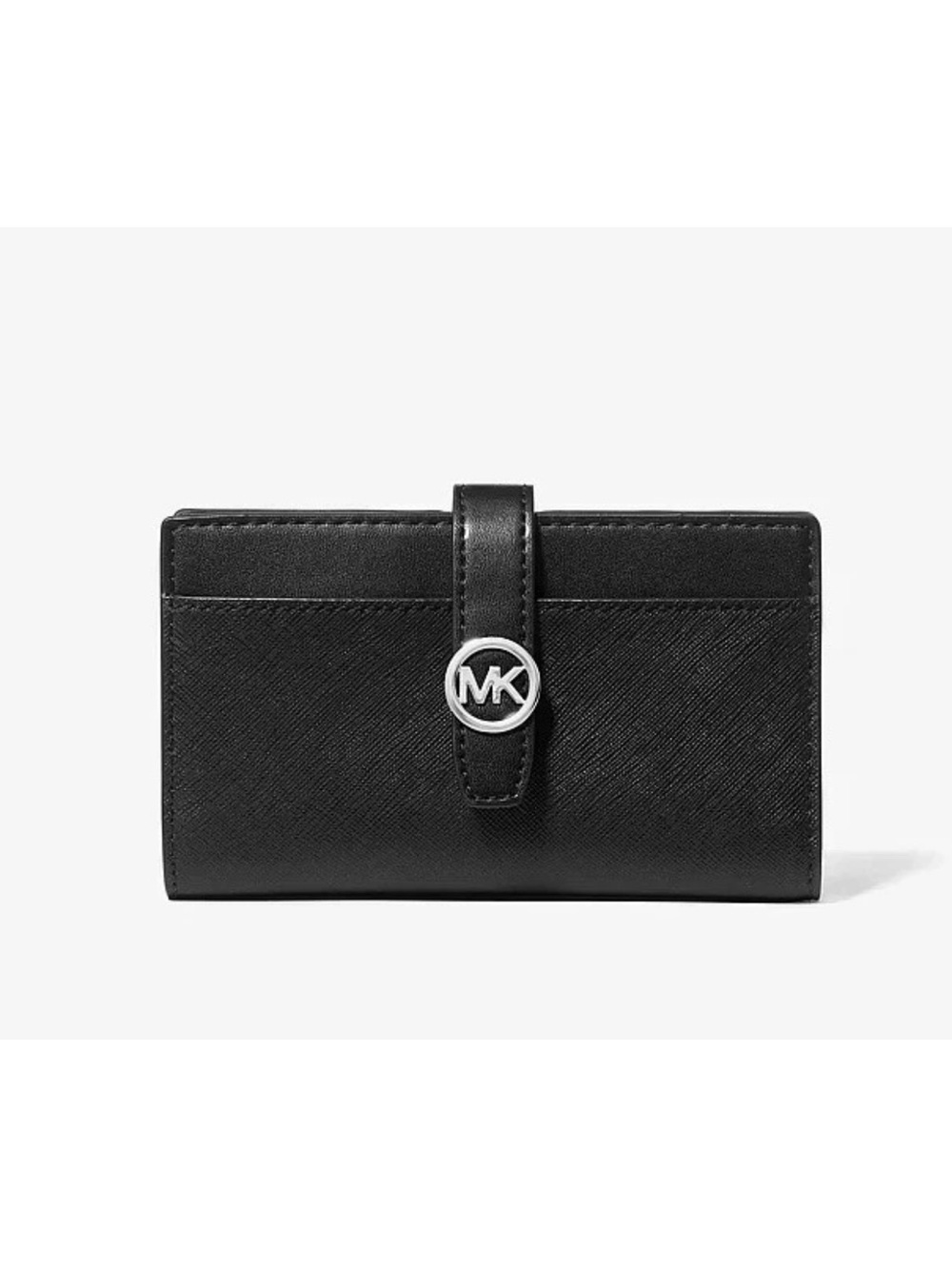 New Michael Kors Greenwich Medium Saffiano Leather Wallet Black with Silver